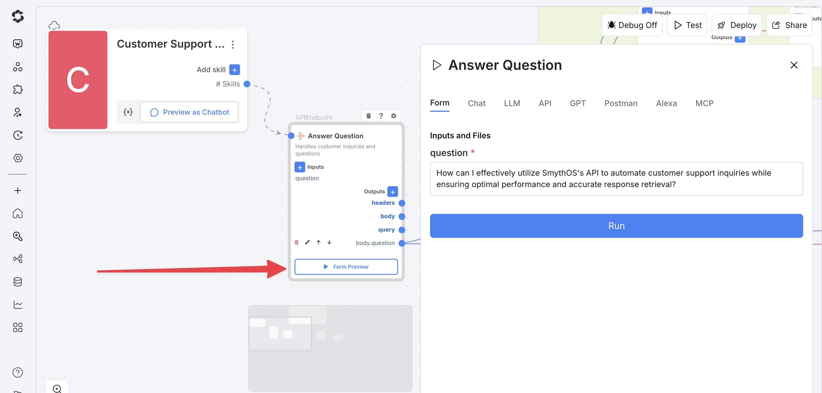Testing Customer Support Assistant Agent from Form Preview